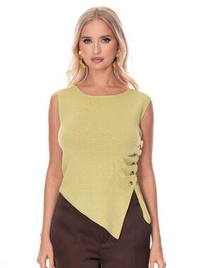 Chic Mint Green Asymmetrical Side-Button Knit Top